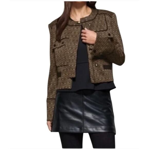 Cabi Empower Jacket Style 4494 Brown Black Tweed Knit Zip Front Blazer Medium - Picture 1 of 10